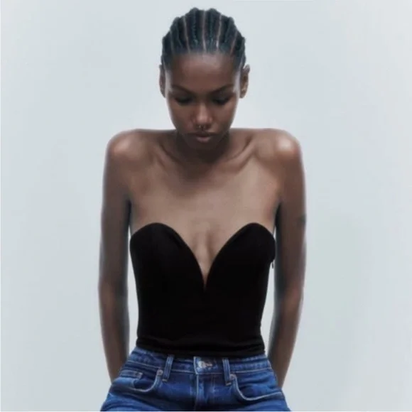 ZARA BLACK BUSTIER CORSET STRAPLESS BODYSUIT WOMENS XSMALL NWOT - Picture 3 of 9